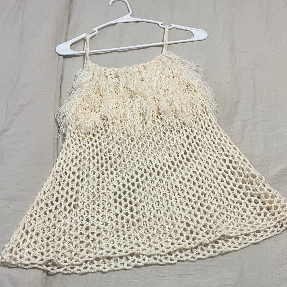 POL Cream Crochet Tank Top